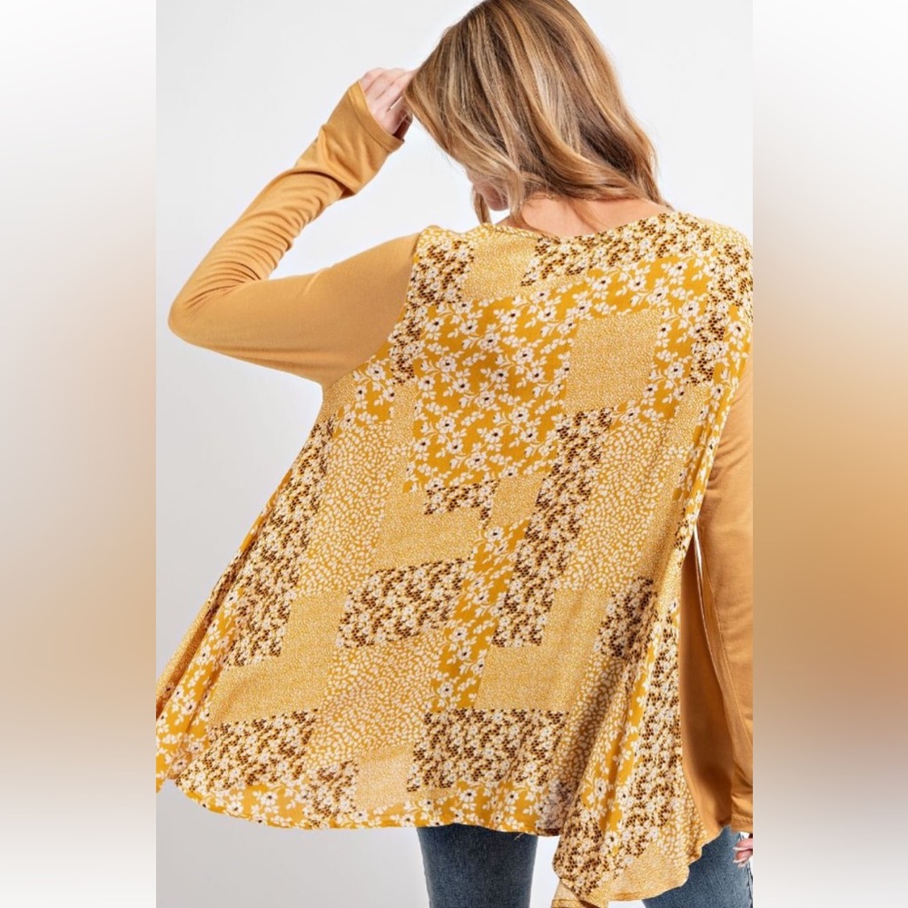 EASEL Mustard Floral Patchwork Long Sleeve Top. BRAND NEW NEVER WORN